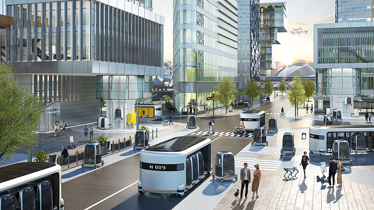 [The MoT (Mobility of Things) virtual map that Hyundai Motor Co. unveiled at CES 2022 captures the image of future where all objects move safely and autonomously with robotics technology (Photo Credit=Hyundai Motor Co.)]