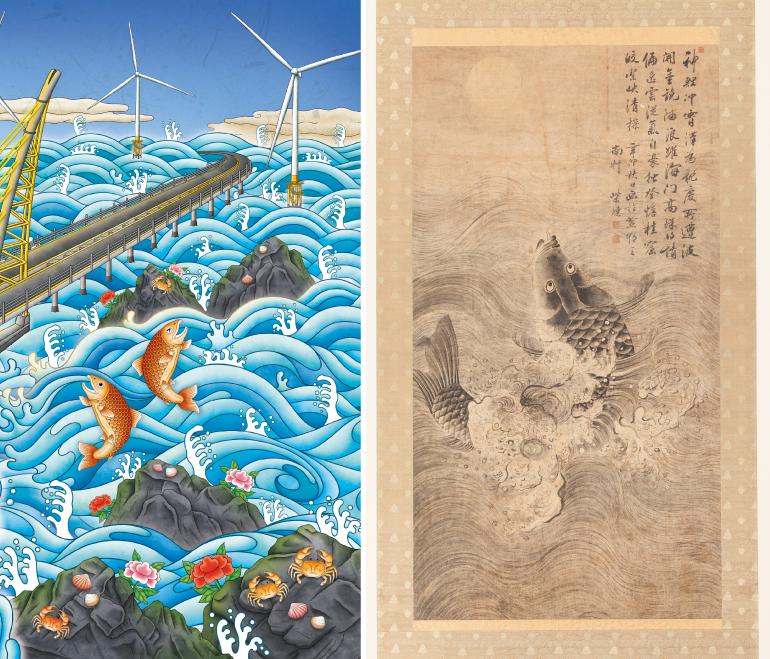 현대건설 세 번째 아트 콜라보 작품의 바다는 조선시대 민화 ‘약리도’에서 착안해 묘사되었습니다