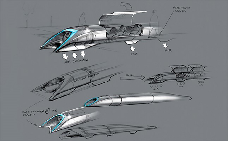 일론 머스크의 하이퍼루프 여객 운송 캡슐 개념 디자인 스케치