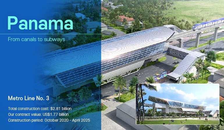 Panama  From canals to subways  Metro Line No. 3 Total construction cost: $2.81 billion Our contract value: US$1.77 billion Construction period: October 2020 - April 2025