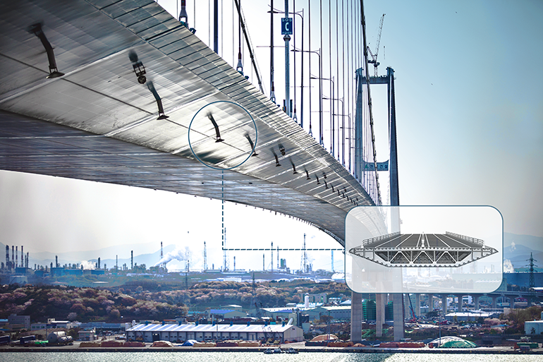 Cross-sectional 3D drawing of the top plate and the panoramic view of Ulsan Bridge