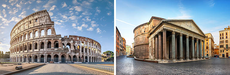 The Colosseum and Pantheon in Rome