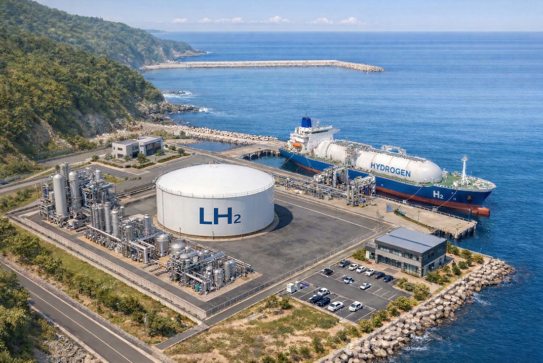 The Bird’s-eye view of the Demonstration Site for the “Global Liquid Hydrogen Supply Infrastructure Construction Technology Development Project” Promoted by the Ministry of Land, Infrastructure and Transport.